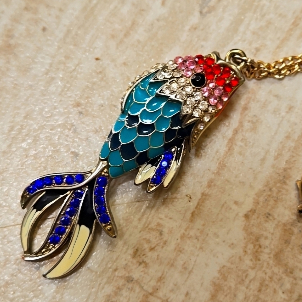 Vintage Multi-Colored Rhinestone Koi Fish Necklace